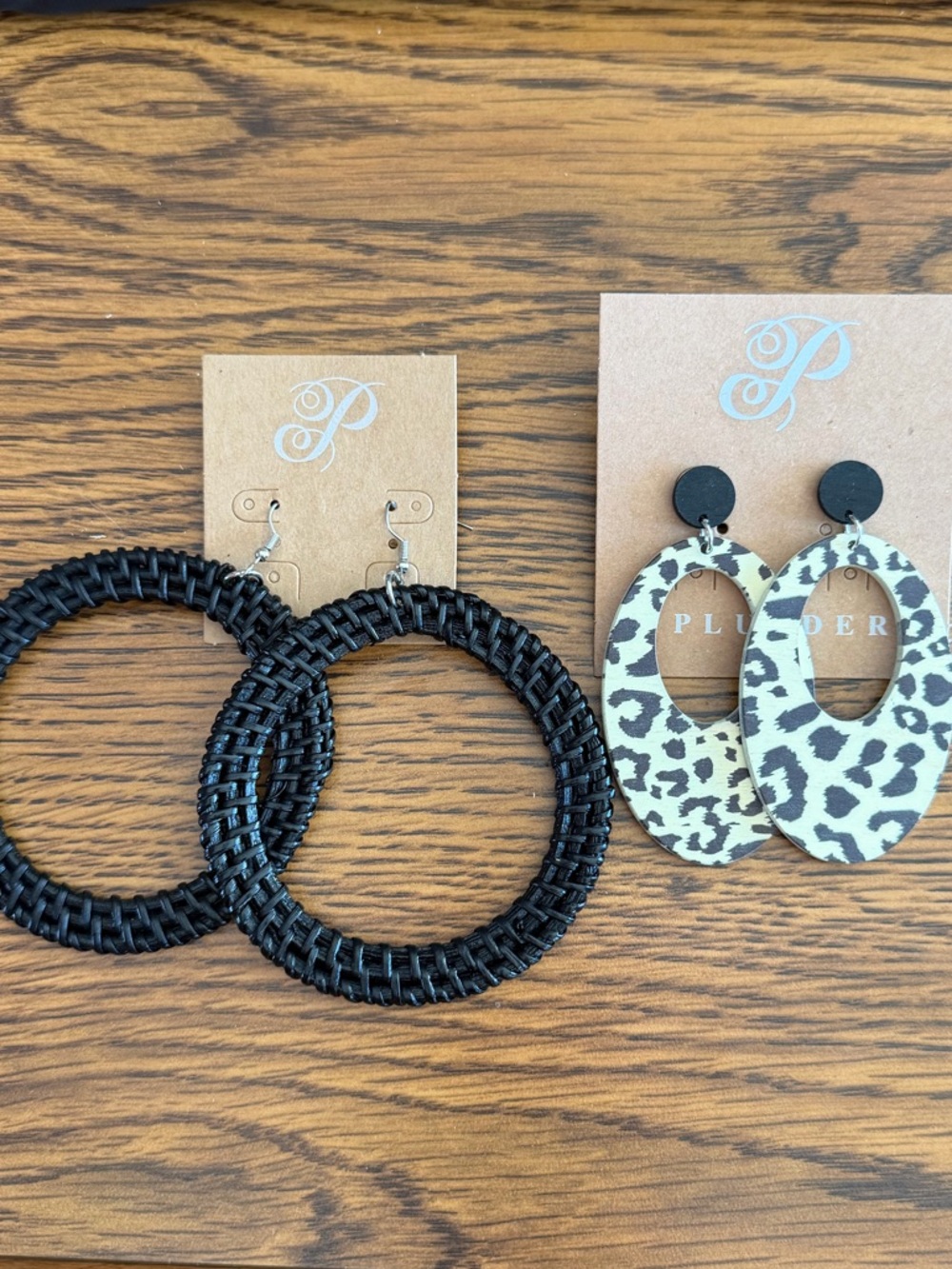 Black Woven Hoop + Leopard Statement Earrings Set | Lightweight NWOT Plunder - Picture 2 of 6
